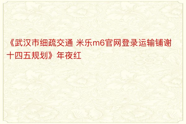 《武汉市细疏交通 米乐m6官网登录运输铺谢十四五规划》年夜红